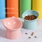 Elevated Cat Bowl with Tilted Neck Protection, Anti-Tip Plastic Feeding and Watering Bowl for Pets